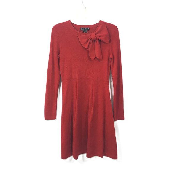 Red Knit Party Dress Bow Knee Length PM Jessica Howard - Picture 1 of 11